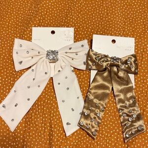 a new day Cream and Gold Bow Clip Set with Rhinestones